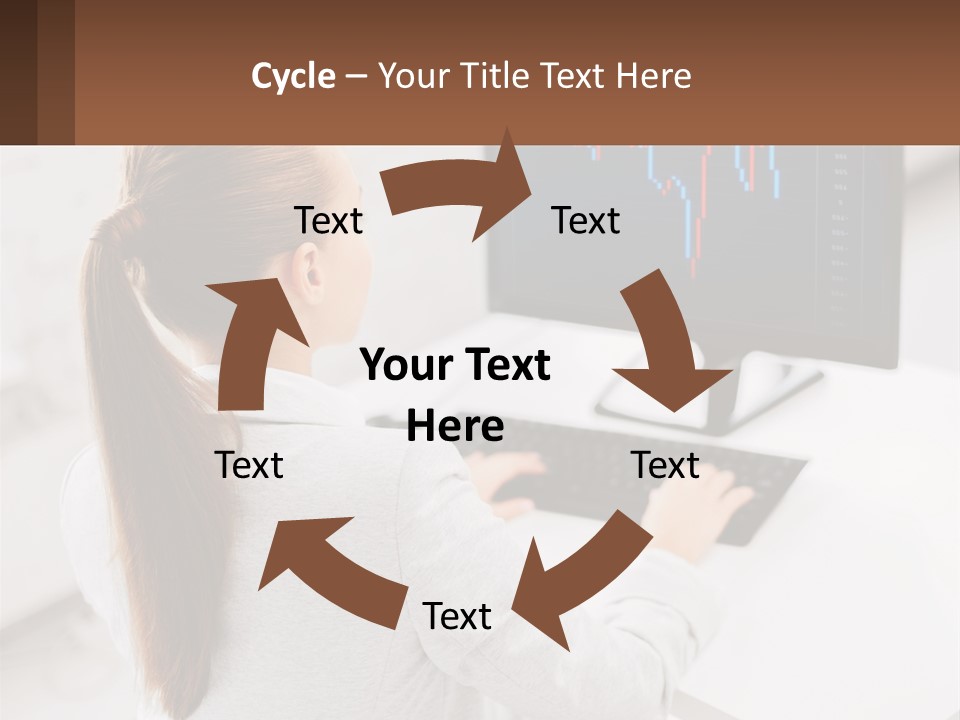 A Woman Sitting At A Desk With A Computer PowerPoint Template