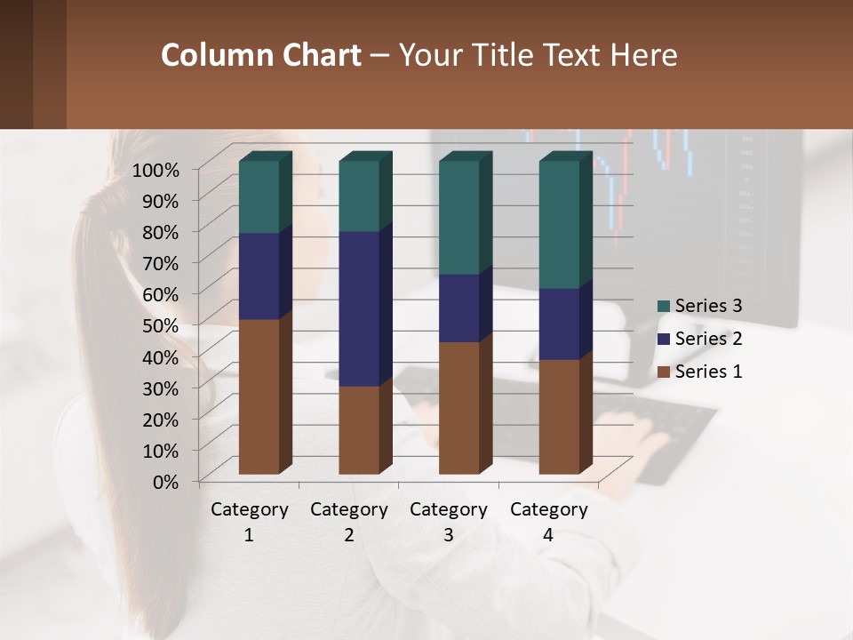 A Woman Sitting At A Desk With A Computer PowerPoint Template