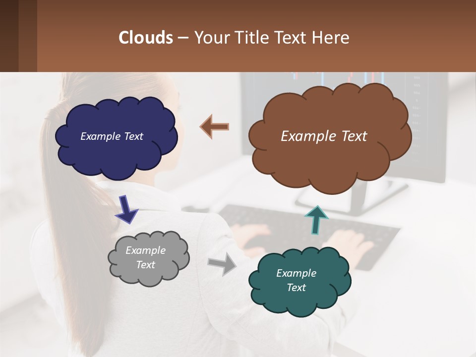 A Woman Sitting At A Desk With A Computer PowerPoint Template