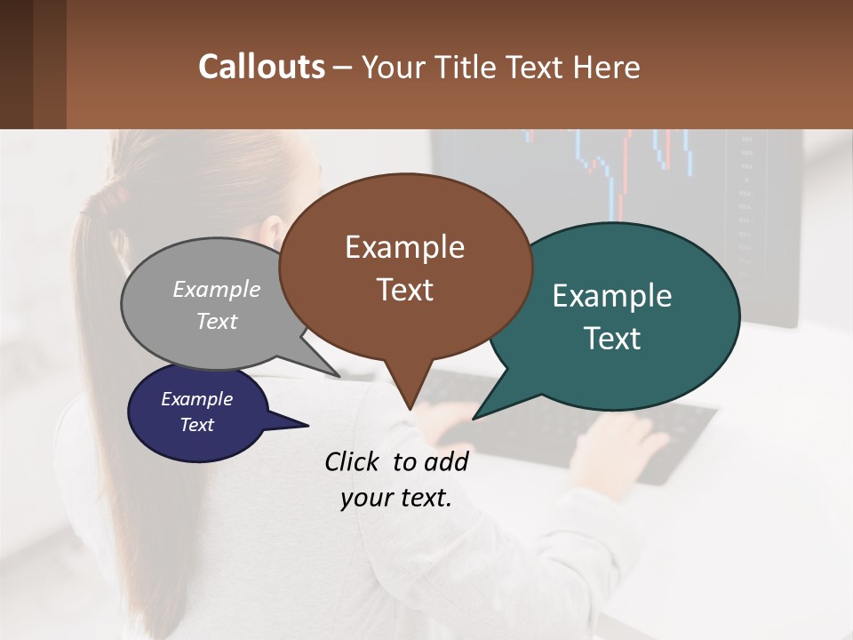 A Woman Sitting At A Desk With A Computer PowerPoint Template