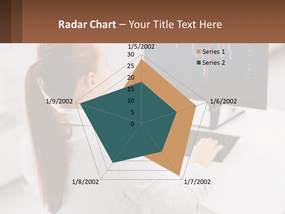 A Woman Sitting At A Desk With A Computer PowerPoint Template
