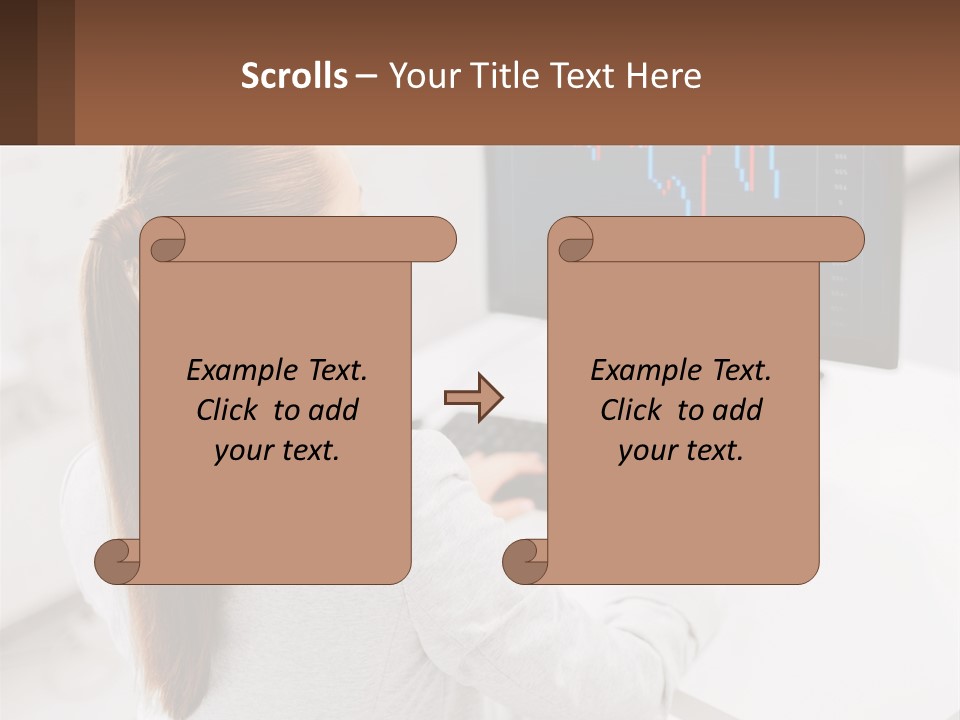 A Woman Sitting At A Desk With A Computer PowerPoint Template