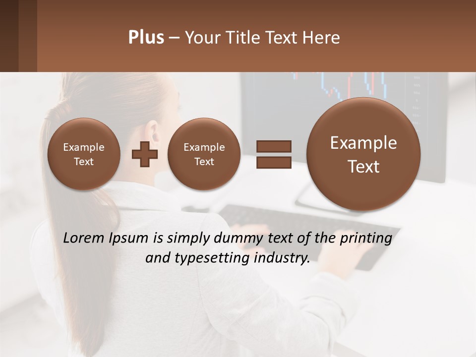 A Woman Sitting At A Desk With A Computer PowerPoint Template