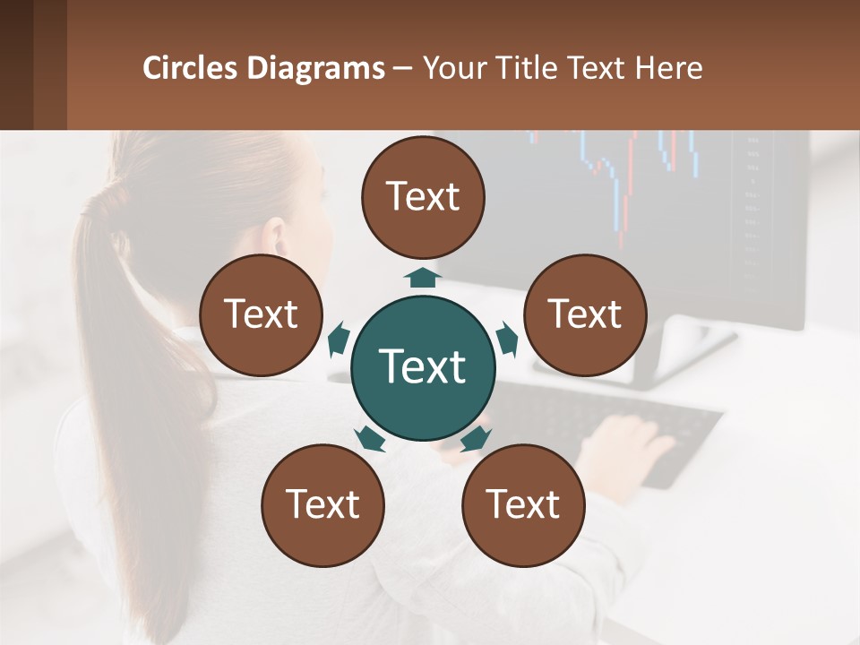 A Woman Sitting At A Desk With A Computer PowerPoint Template