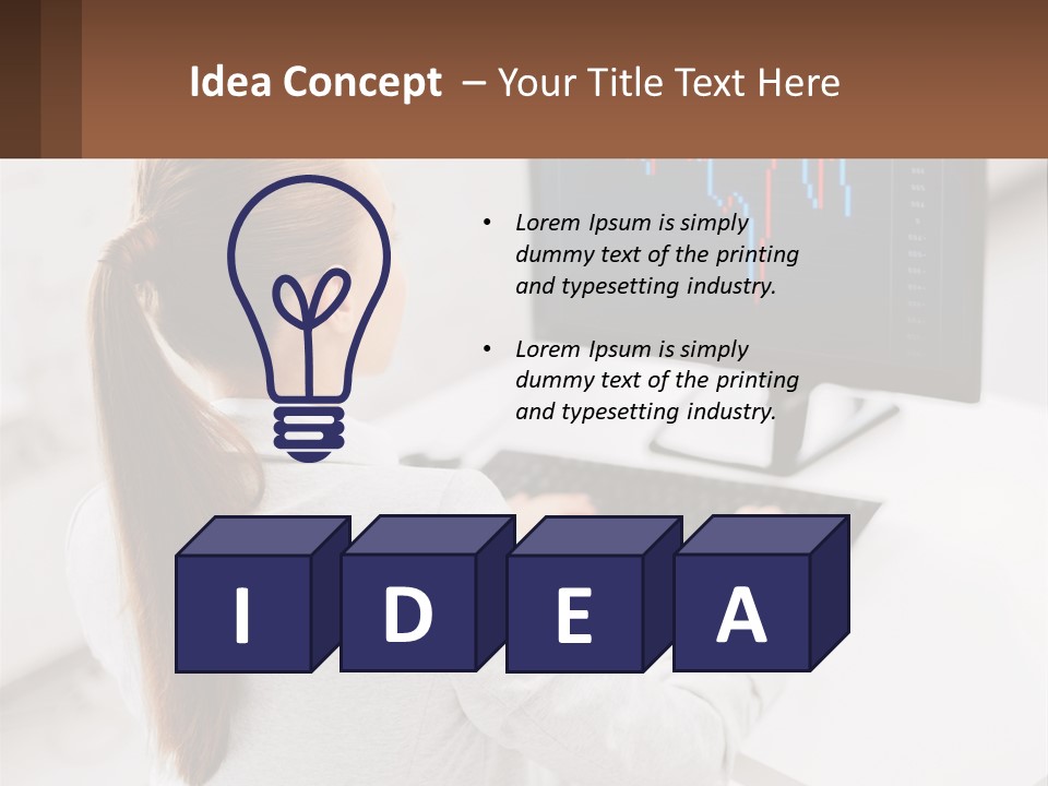 A Woman Sitting At A Desk With A Computer PowerPoint Template