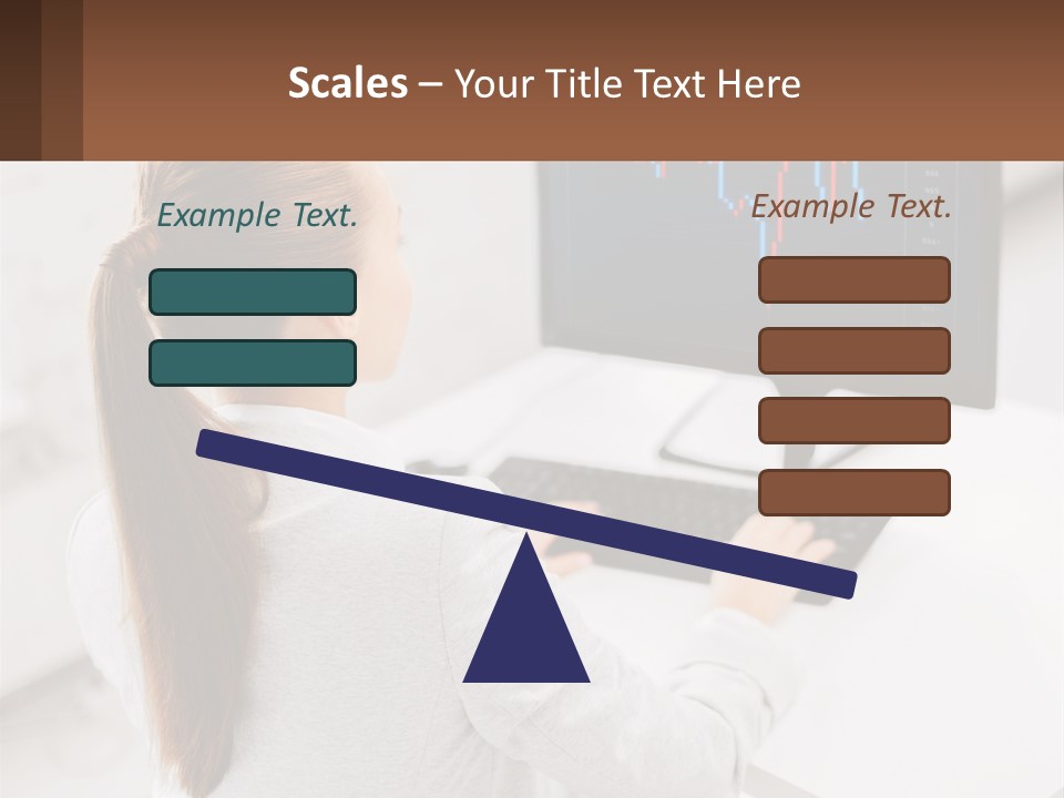 A Woman Sitting At A Desk With A Computer PowerPoint Template