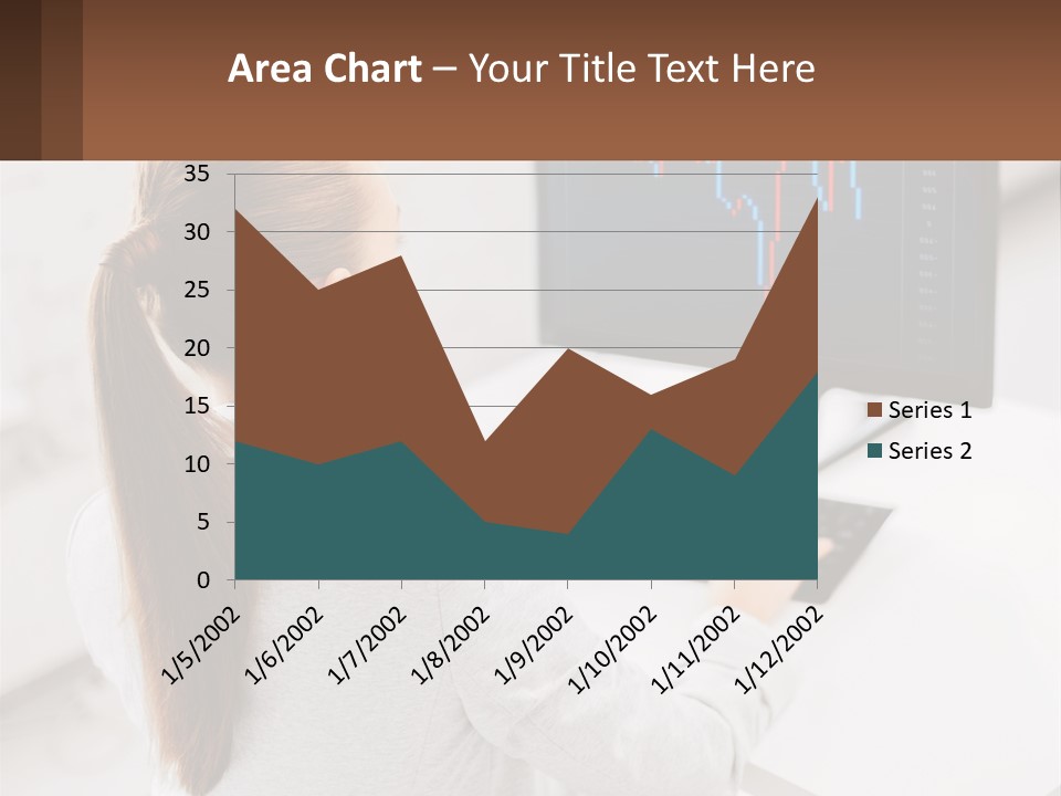 A Woman Sitting At A Desk With A Computer PowerPoint Template