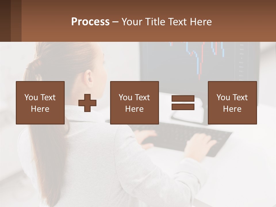 A Woman Sitting At A Desk With A Computer PowerPoint Template
