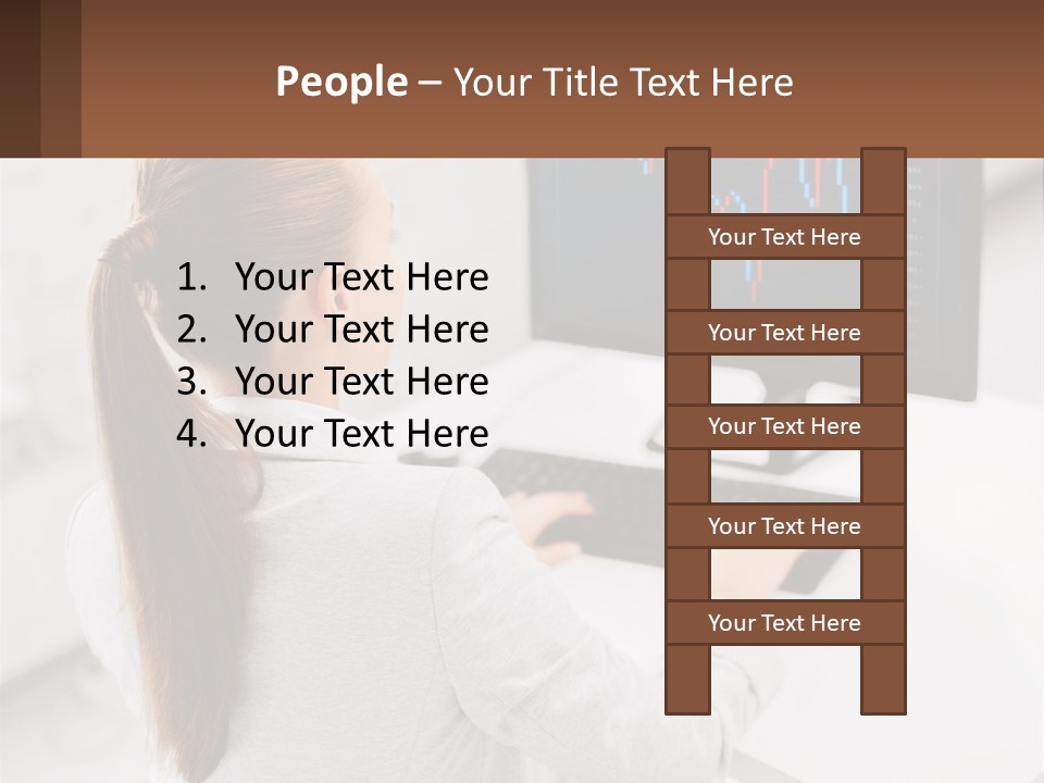 A Woman Sitting At A Desk With A Computer PowerPoint Template