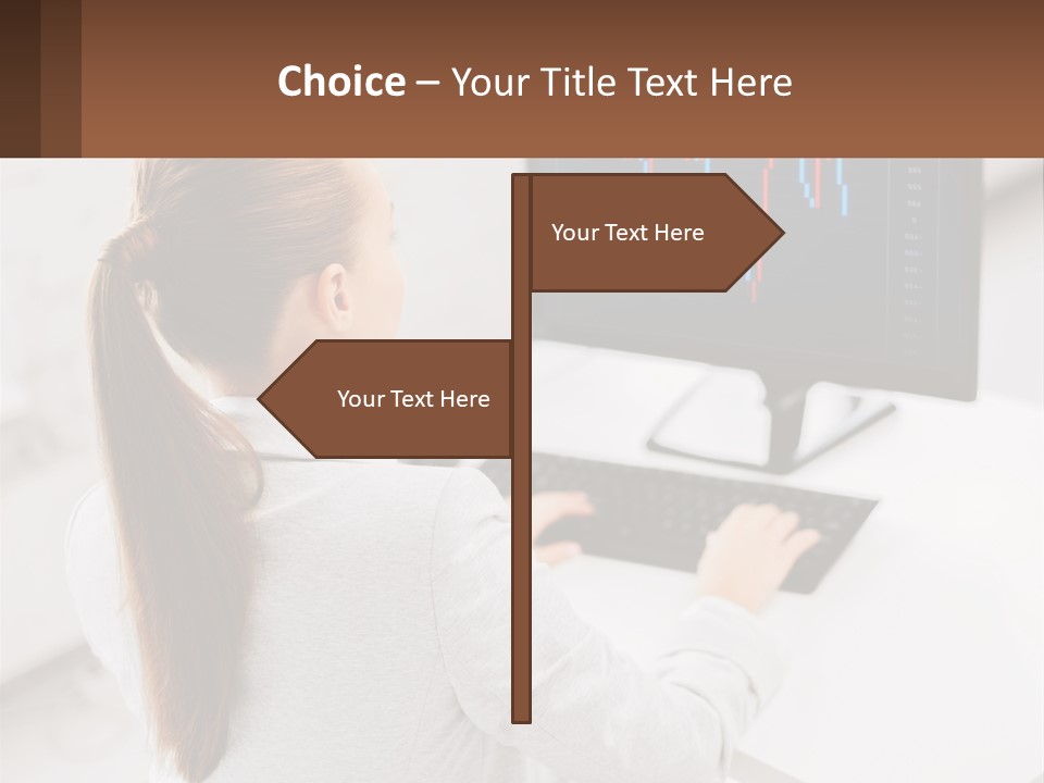 A Woman Sitting At A Desk With A Computer PowerPoint Template