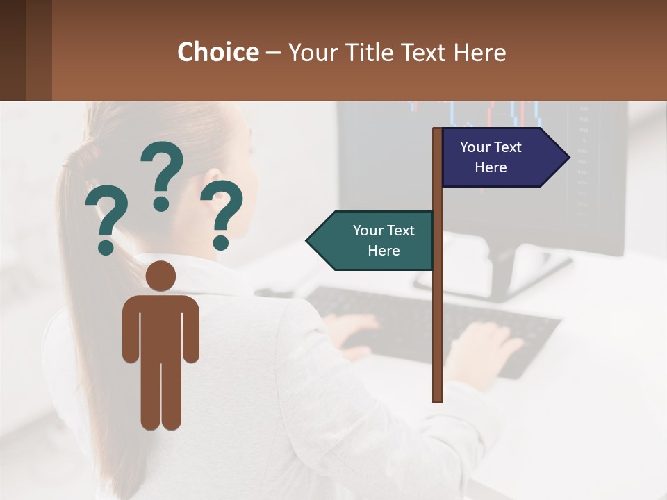 A Woman Sitting At A Desk With A Computer PowerPoint Template