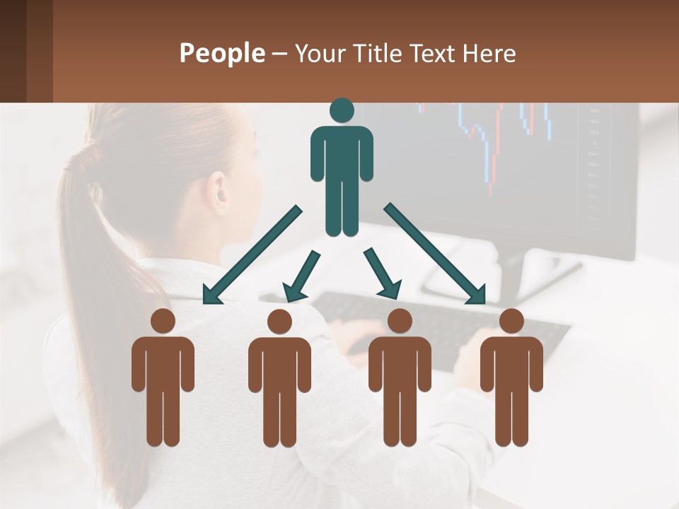 A Woman Sitting At A Desk With A Computer PowerPoint Template