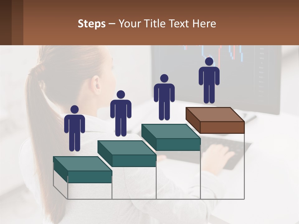 A Woman Sitting At A Desk With A Computer PowerPoint Template