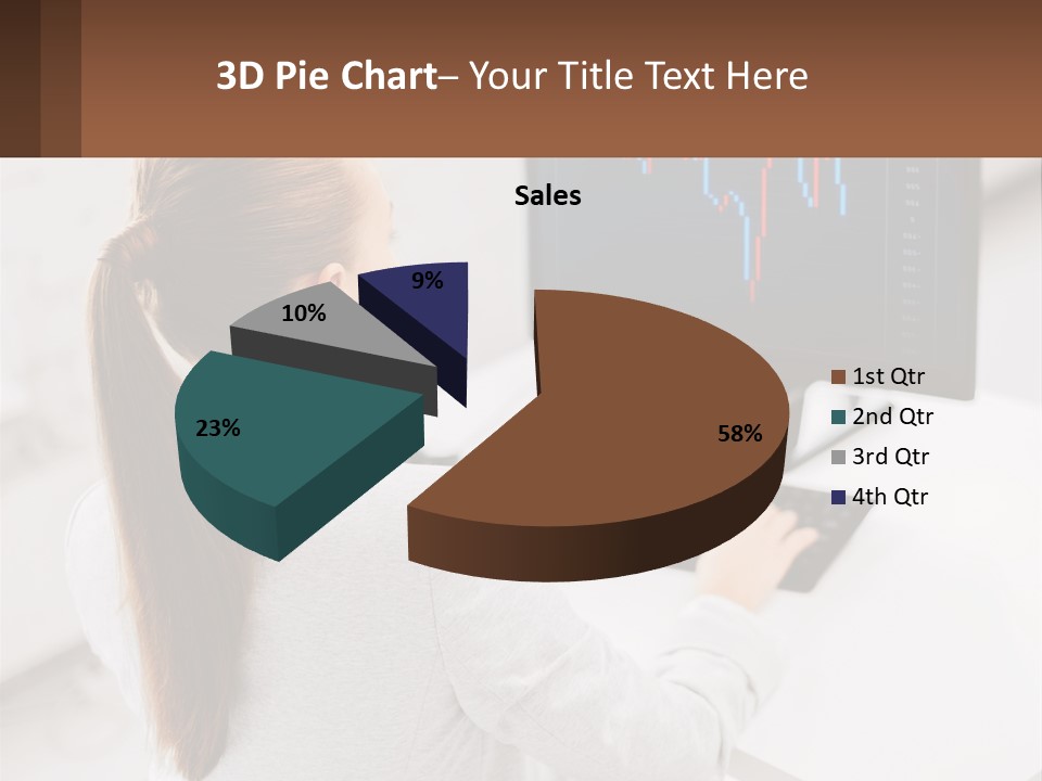 A Woman Sitting At A Desk With A Computer PowerPoint Template