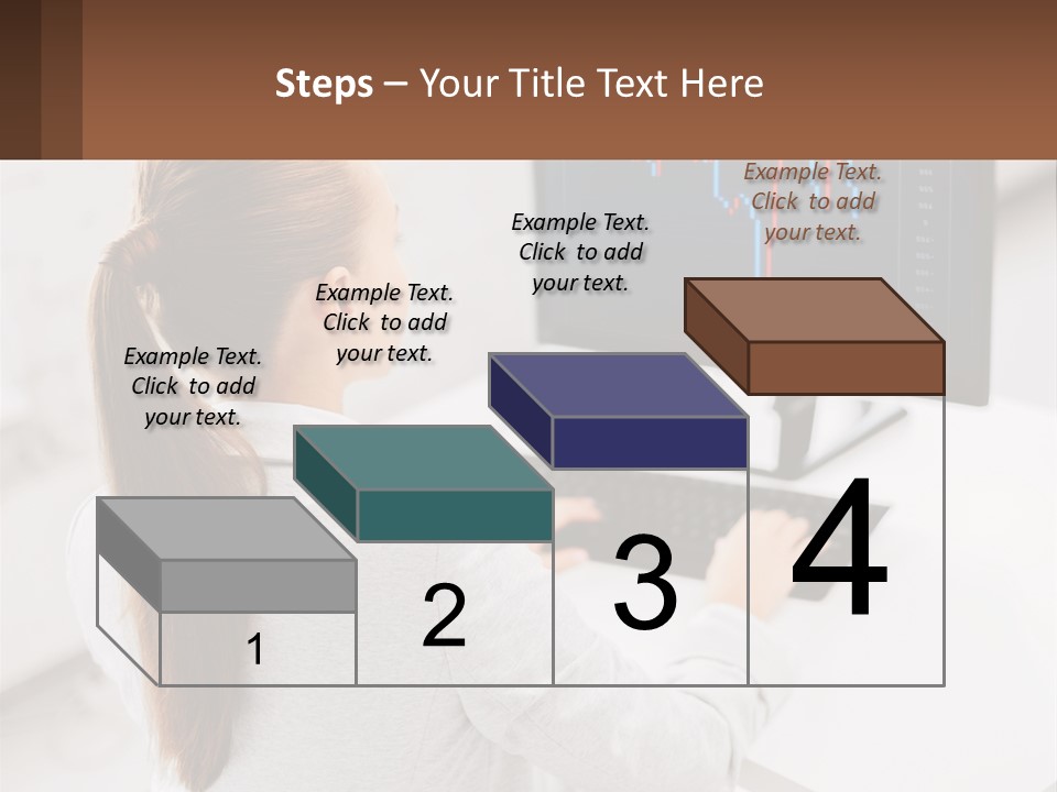 A Woman Sitting At A Desk With A Computer PowerPoint Template