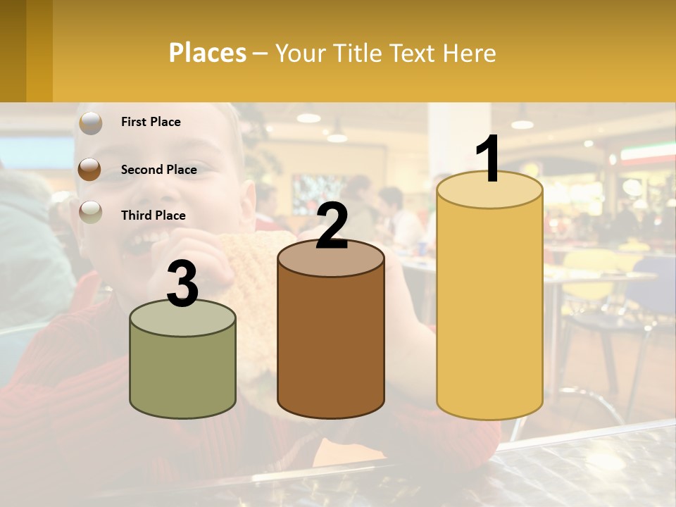 A Young Boy Eating A Sandwich In A Restaurant PowerPoint Template