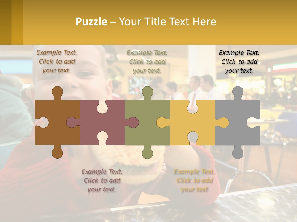 A Young Boy Eating A Sandwich In A Restaurant PowerPoint Template