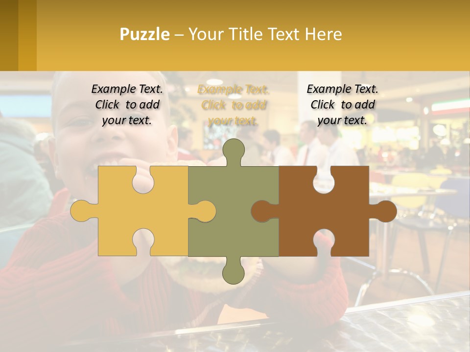 A Young Boy Eating A Sandwich In A Restaurant PowerPoint Template