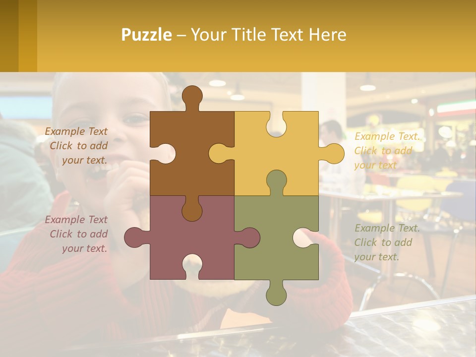 A Young Boy Eating A Sandwich In A Restaurant PowerPoint Template