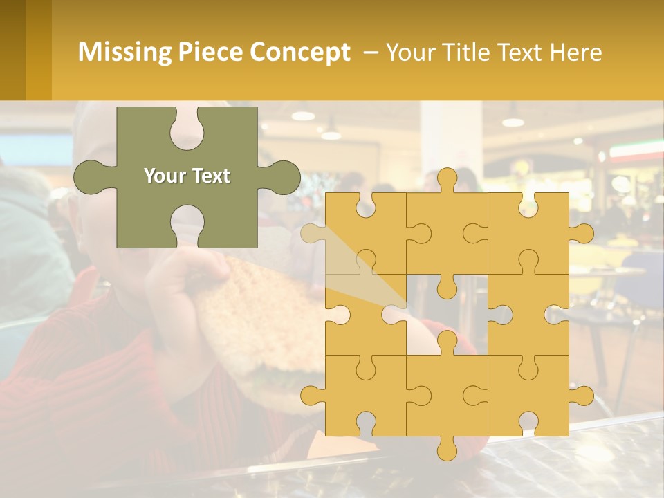 A Young Boy Eating A Sandwich In A Restaurant PowerPoint Template