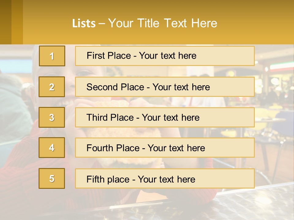 A Young Boy Eating A Sandwich In A Restaurant PowerPoint Template