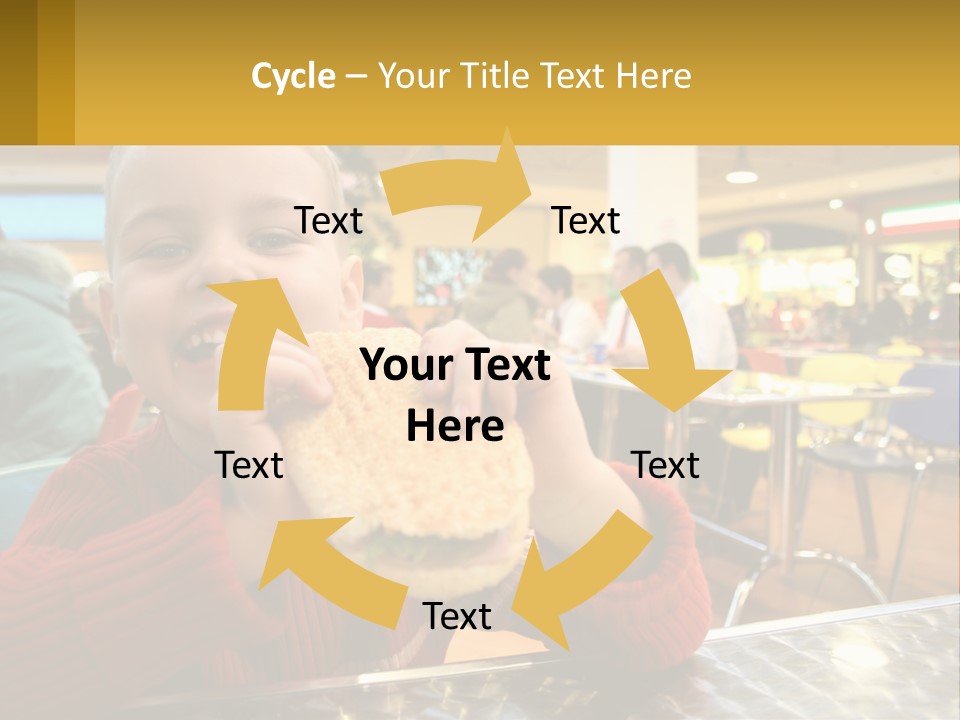 A Young Boy Eating A Sandwich In A Restaurant PowerPoint Template