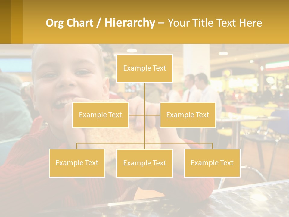 A Young Boy Eating A Sandwich In A Restaurant PowerPoint Template