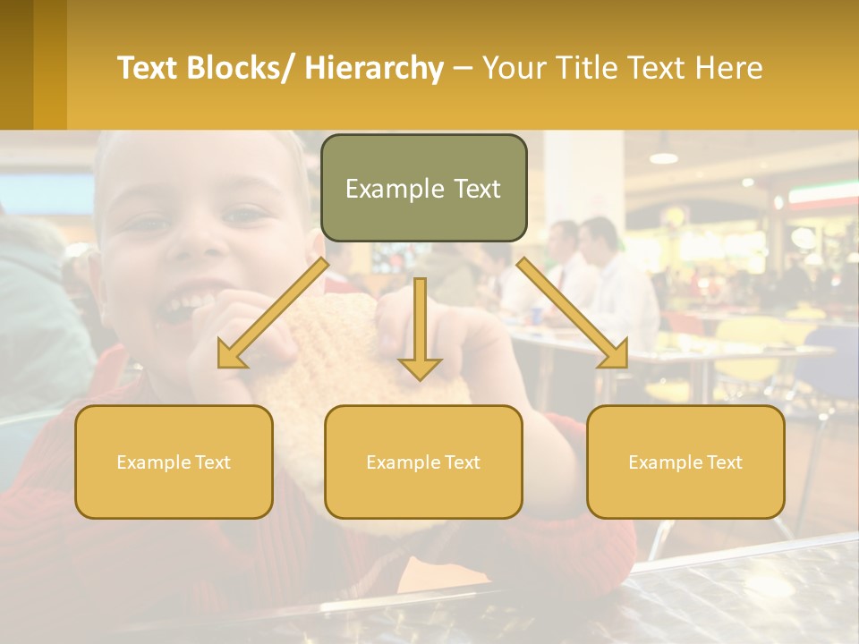 A Young Boy Eating A Sandwich In A Restaurant PowerPoint Template