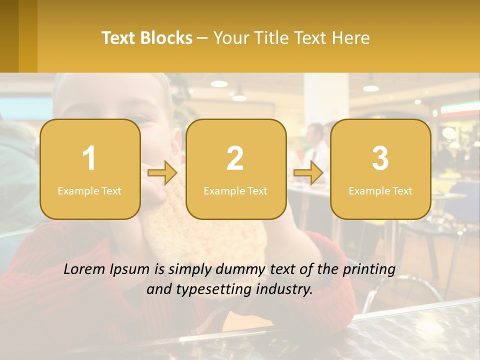 A Young Boy Eating A Sandwich In A Restaurant PowerPoint Template
