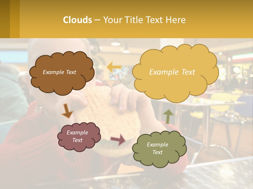 A Young Boy Eating A Sandwich In A Restaurant PowerPoint Template