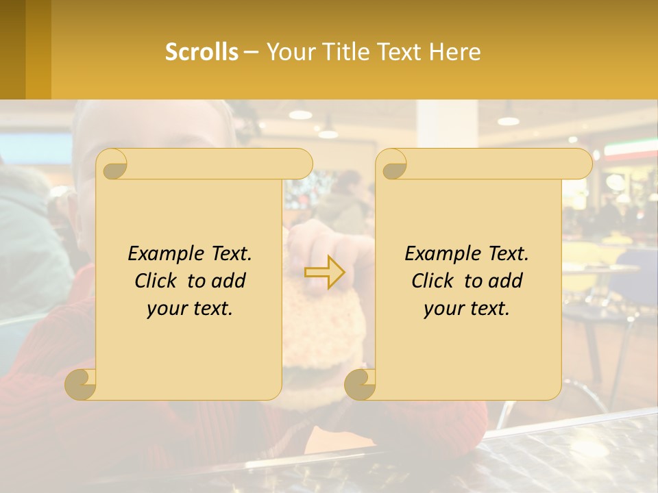 A Young Boy Eating A Sandwich In A Restaurant PowerPoint Template