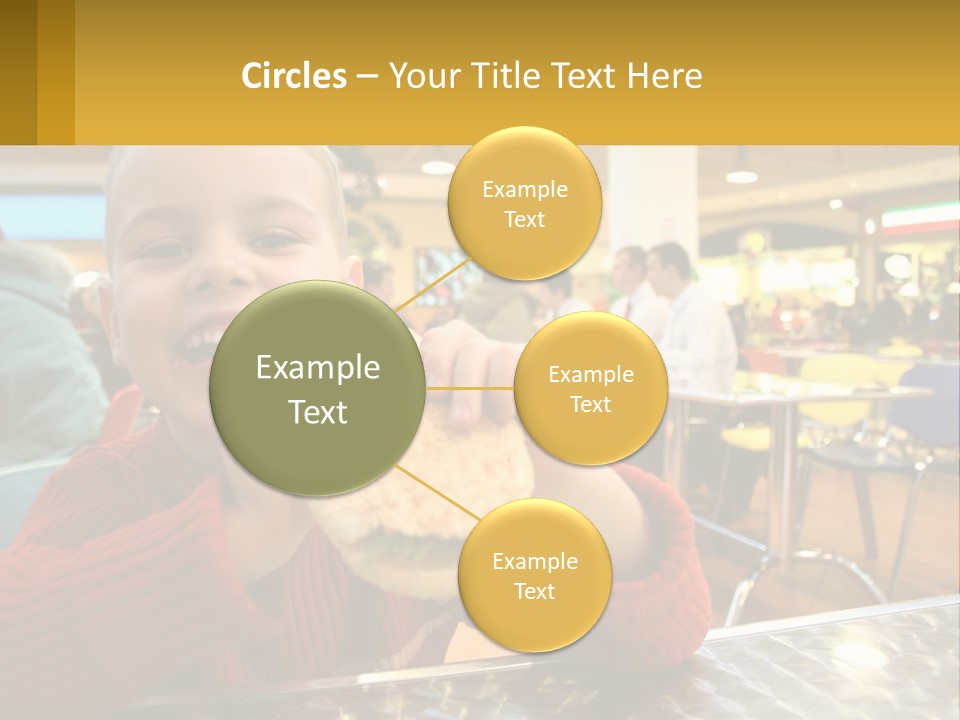 A Young Boy Eating A Sandwich In A Restaurant PowerPoint Template