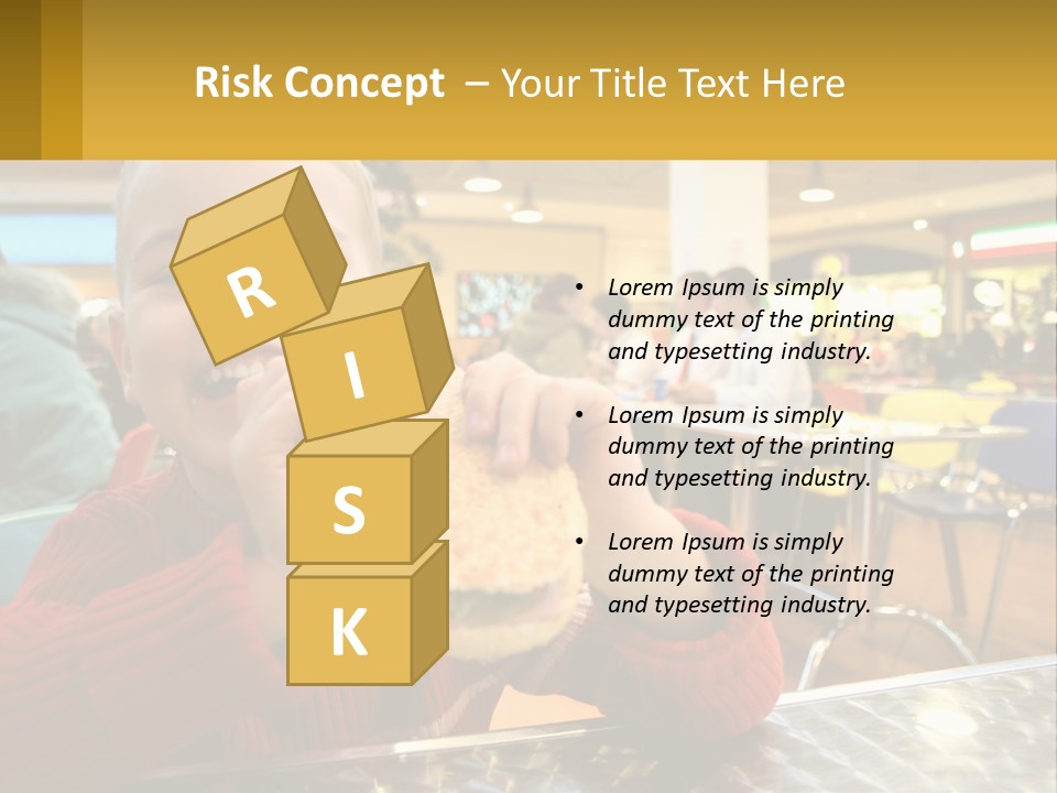 A Young Boy Eating A Sandwich In A Restaurant PowerPoint Template