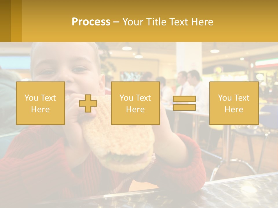 A Young Boy Eating A Sandwich In A Restaurant PowerPoint Template