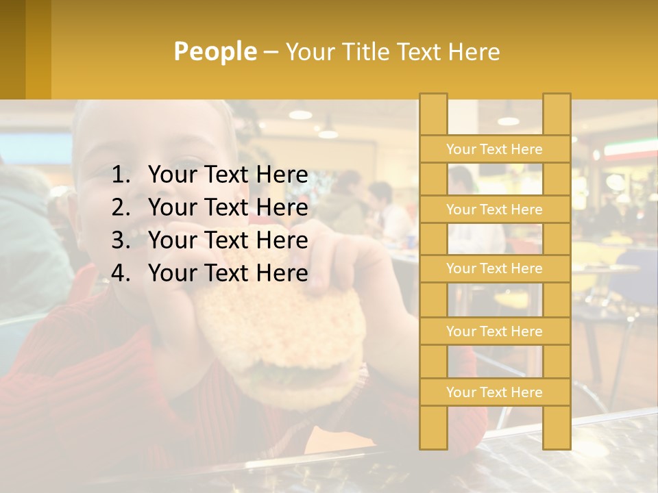 A Young Boy Eating A Sandwich In A Restaurant PowerPoint Template