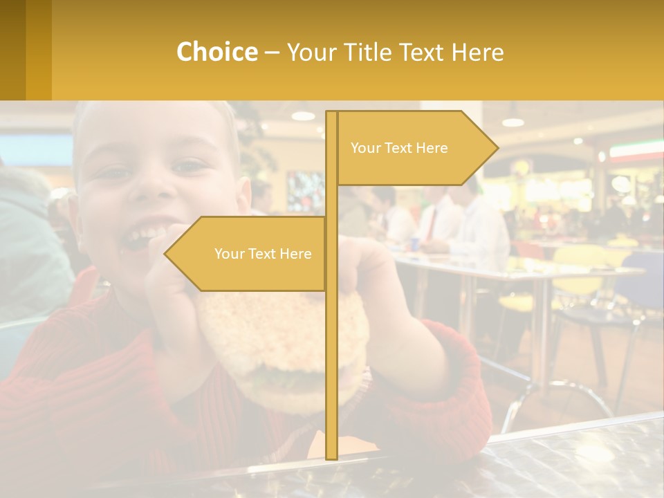 A Young Boy Eating A Sandwich In A Restaurant PowerPoint Template