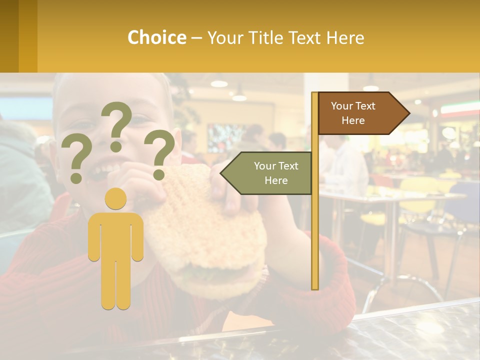 A Young Boy Eating A Sandwich In A Restaurant PowerPoint Template