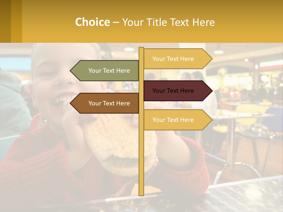 A Young Boy Eating A Sandwich In A Restaurant PowerPoint Template