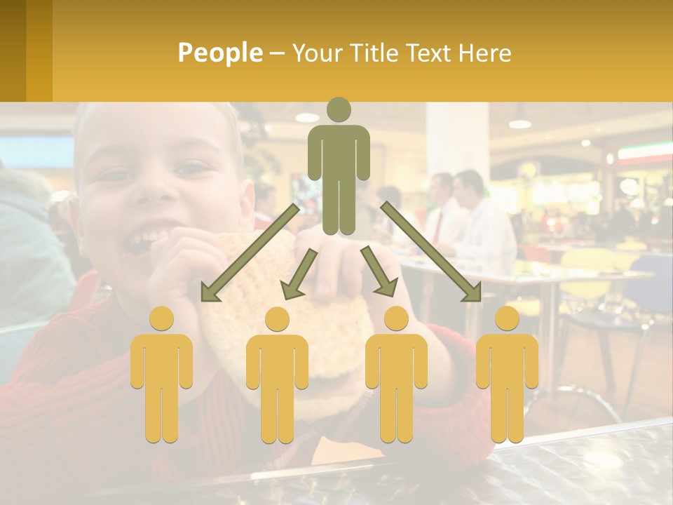 A Young Boy Eating A Sandwich In A Restaurant PowerPoint Template