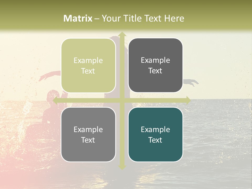 A Group Of People Playing In The Water At Sunset PowerPoint Template