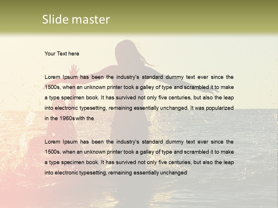 A Group Of People Playing In The Water At Sunset PowerPoint Template