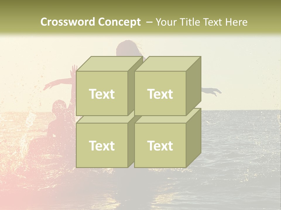 A Group Of People Playing In The Water At Sunset PowerPoint Template