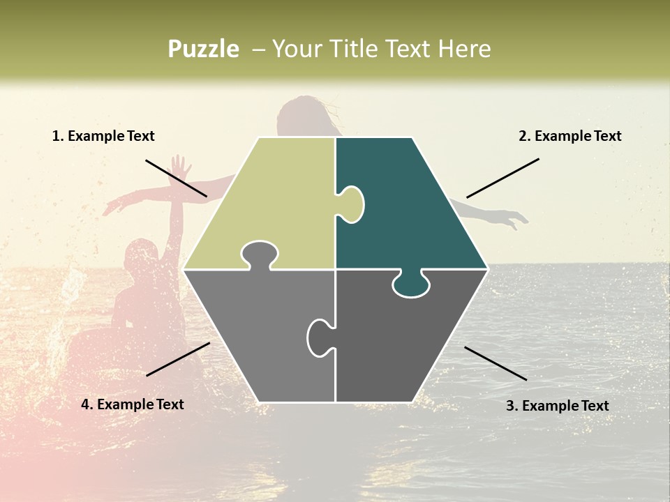 A Group Of People Playing In The Water At Sunset PowerPoint Template