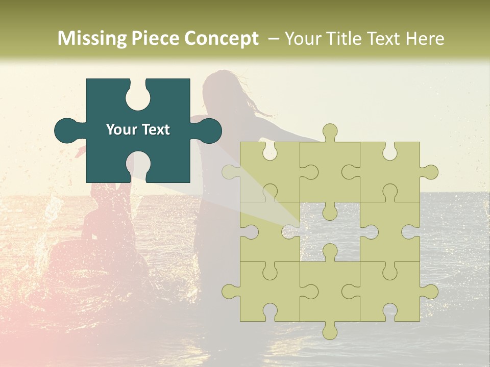 A Group Of People Playing In The Water At Sunset PowerPoint Template