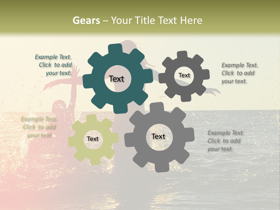 A Group Of People Playing In The Water At Sunset PowerPoint Template