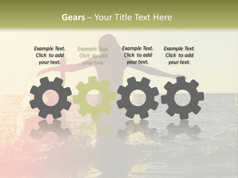 A Group Of People Playing In The Water At Sunset PowerPoint Template