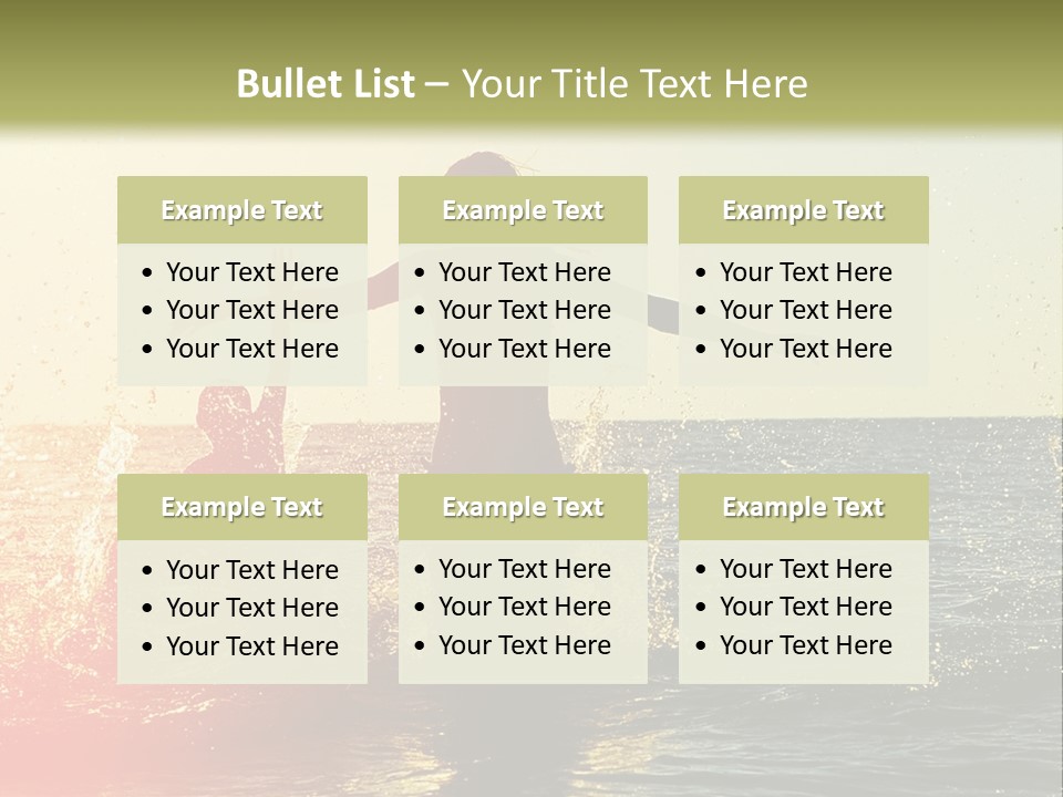 A Group Of People Playing In The Water At Sunset PowerPoint Template