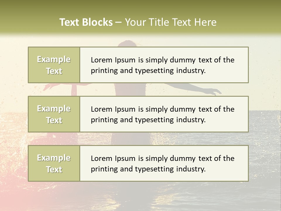 A Group Of People Playing In The Water At Sunset PowerPoint Template