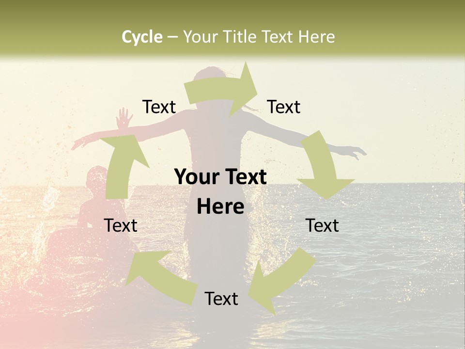 A Group Of People Playing In The Water At Sunset PowerPoint Template