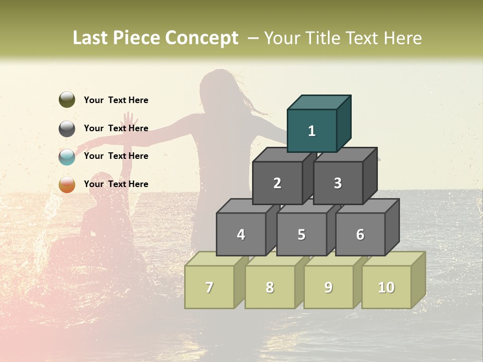 A Group Of People Playing In The Water At Sunset PowerPoint Template